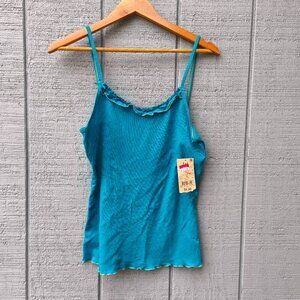 y2k NWT Lei Ruffle Cotton Cami sz XL Teal Coquette Lounge Layering Flirty